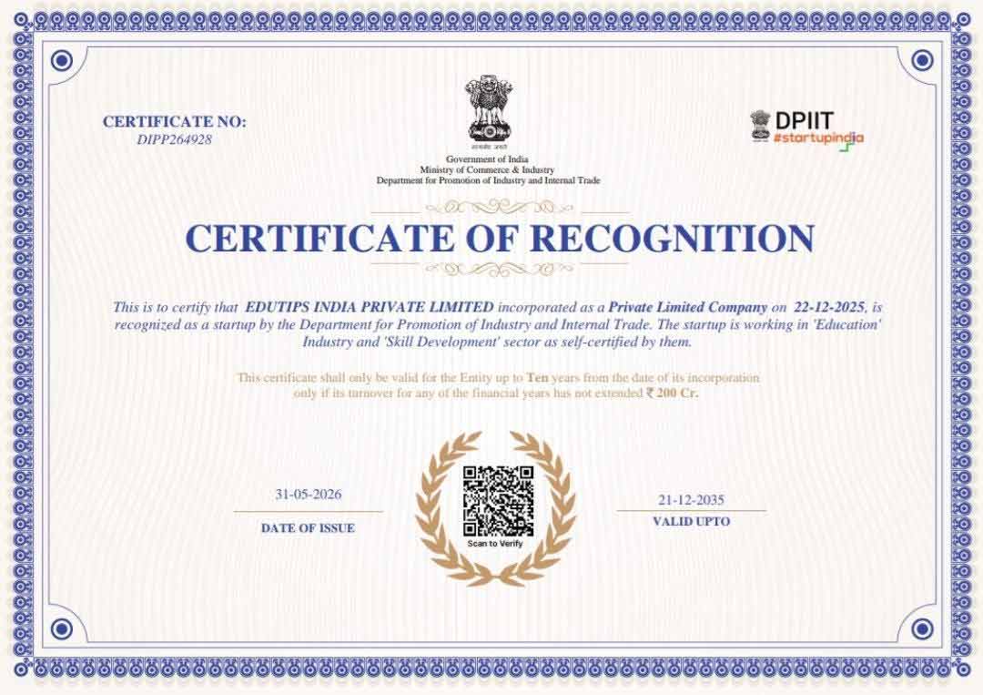 About Us 1 Edutips India StartupIndia DPIIT Recognition