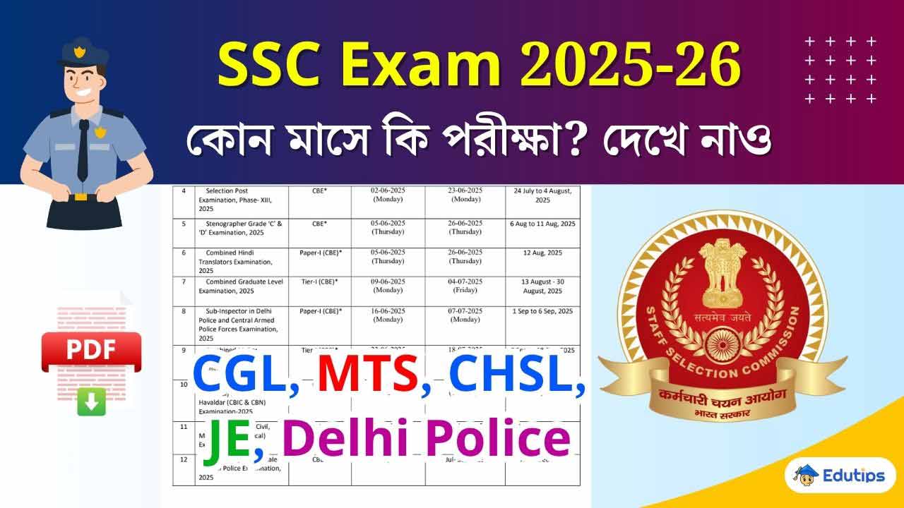 SSC Exam Calender SSC Exam Date 2025-26 CGL, MTS, CHSL, JE, Delhi Police
