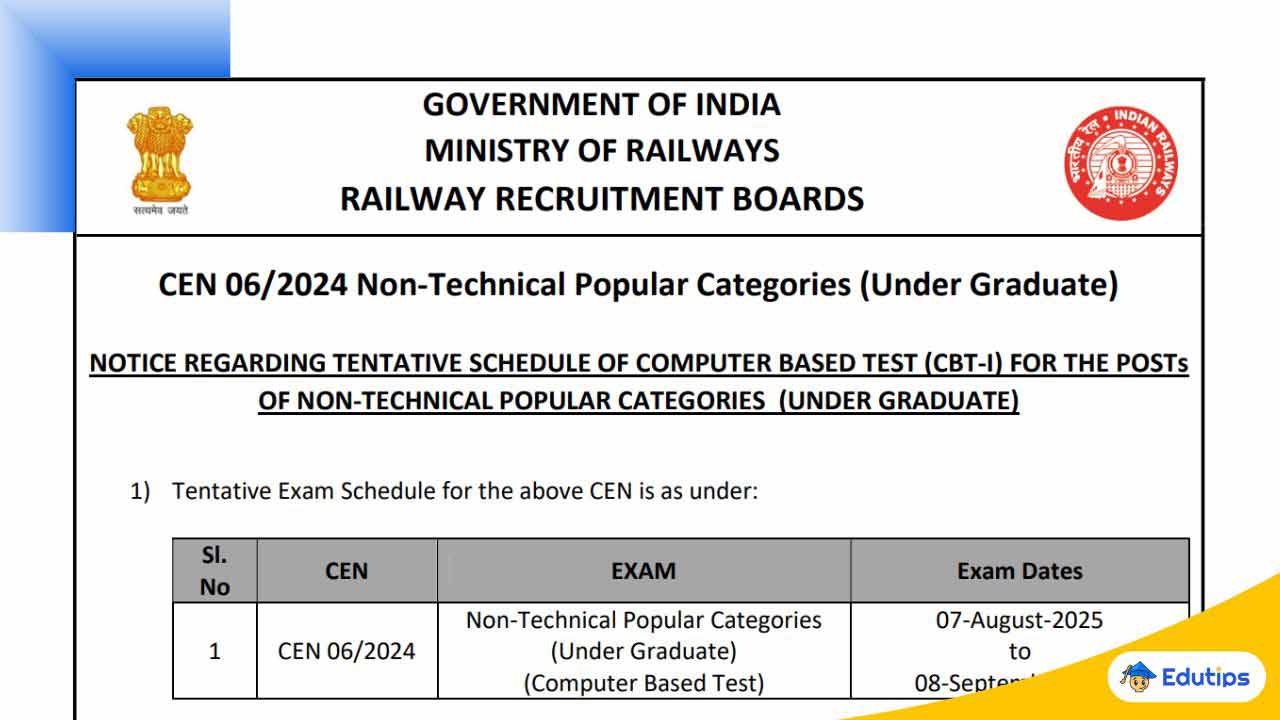 RRB NTPC UG Exam Date 2025