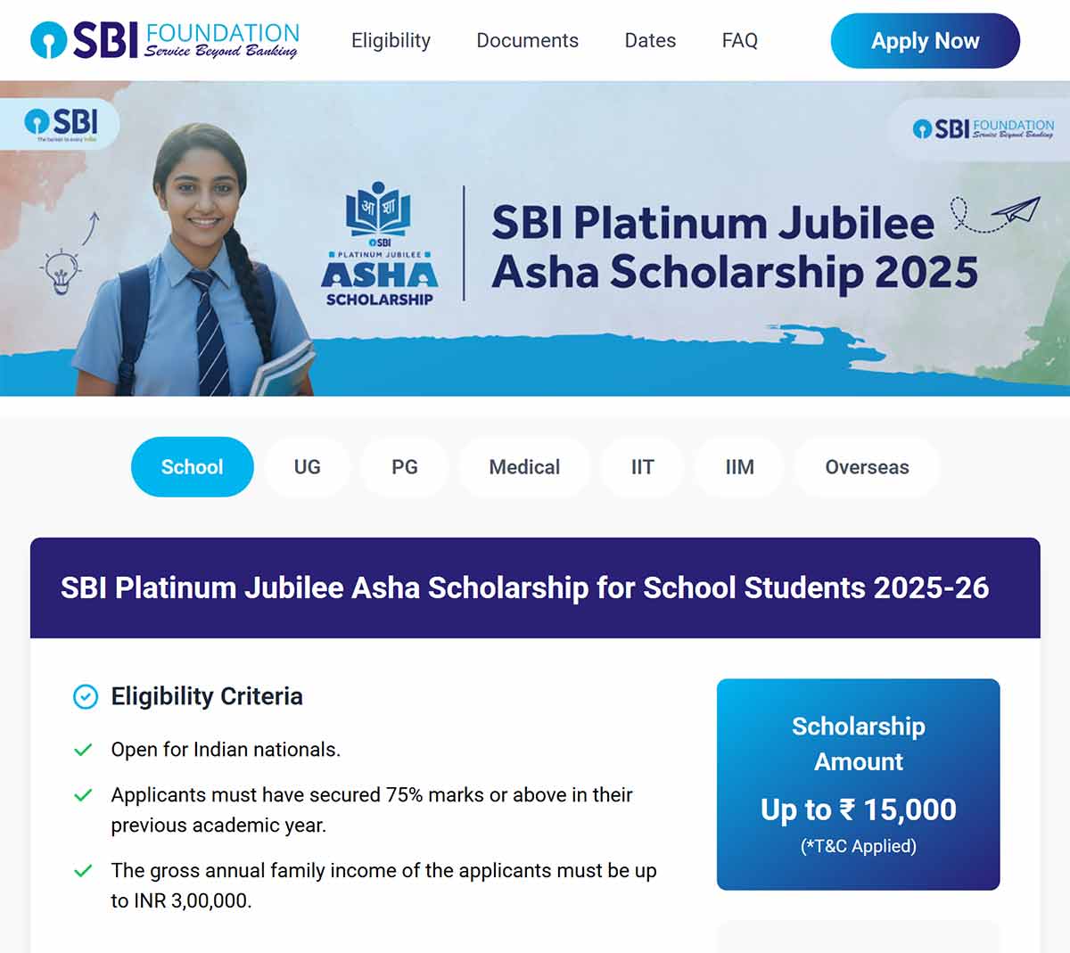 SBI Platinum Jubilee Asha Scholarship 2025-26 Official Website Last Date
