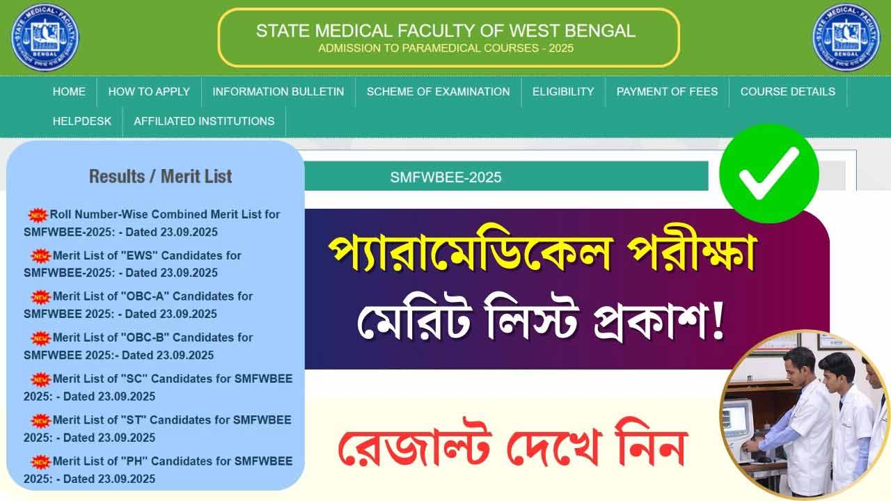 SMFWB Exam Result Merit List Published 2025