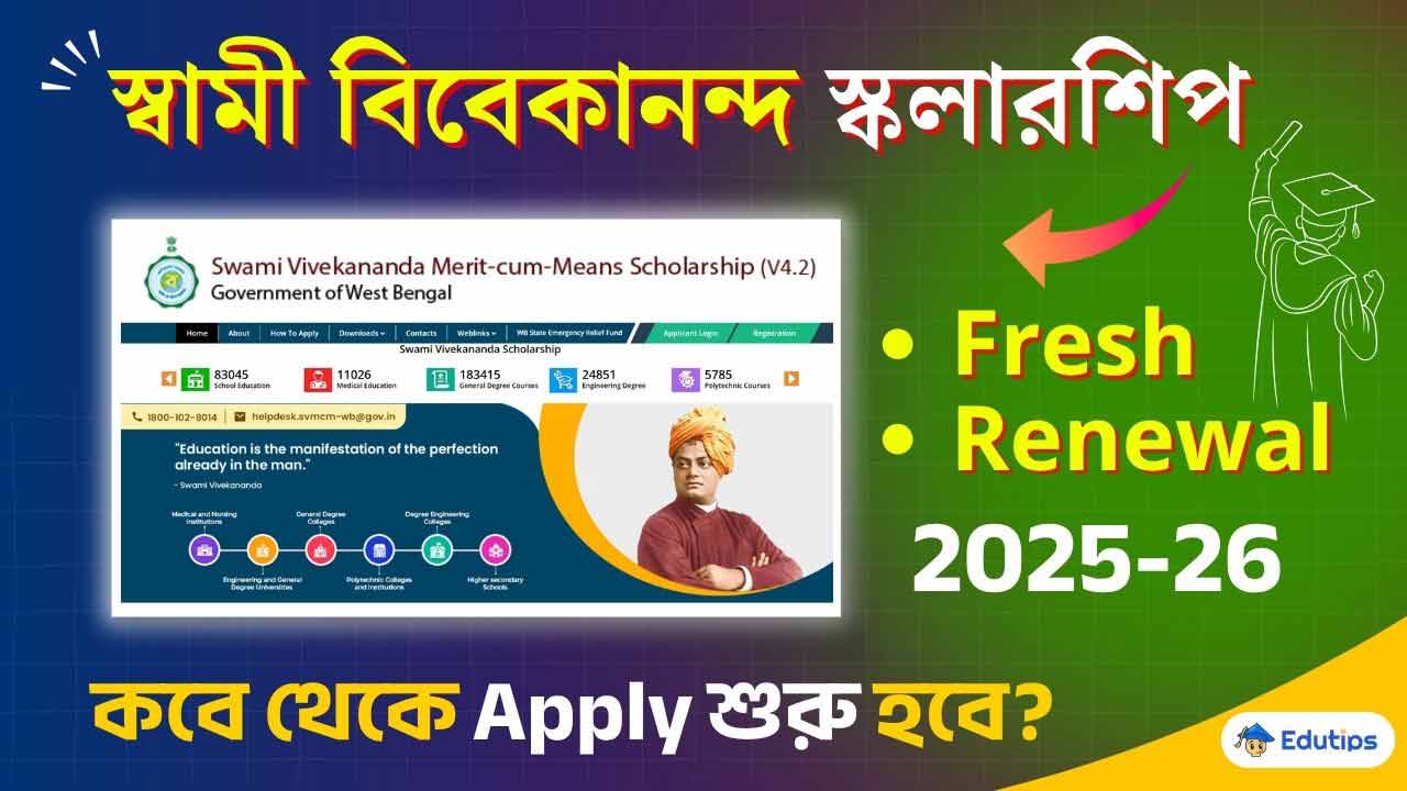SVMCM Swami Vivekananda Scholarship 2025-26 Update Start Date Opening