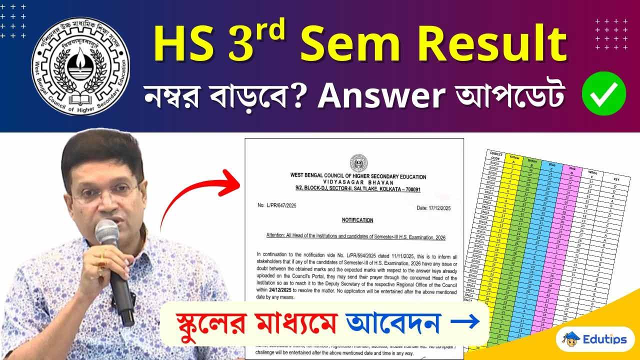 WBCHSE HS 3rd Semester Result Review Answer Key Marks Update 2025