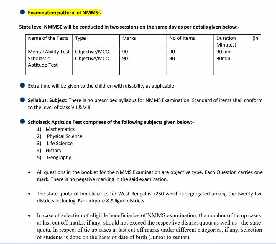 NMMS Scholarship Exam Pattern & Syllabus: ন্যাশনাল স্কলারশিপ পরীক্ষার প্রশ্ন প্যাটার্ন ও সিলেবাস 1 NMMS Exam Scholarship Exam Pattern 2025-26