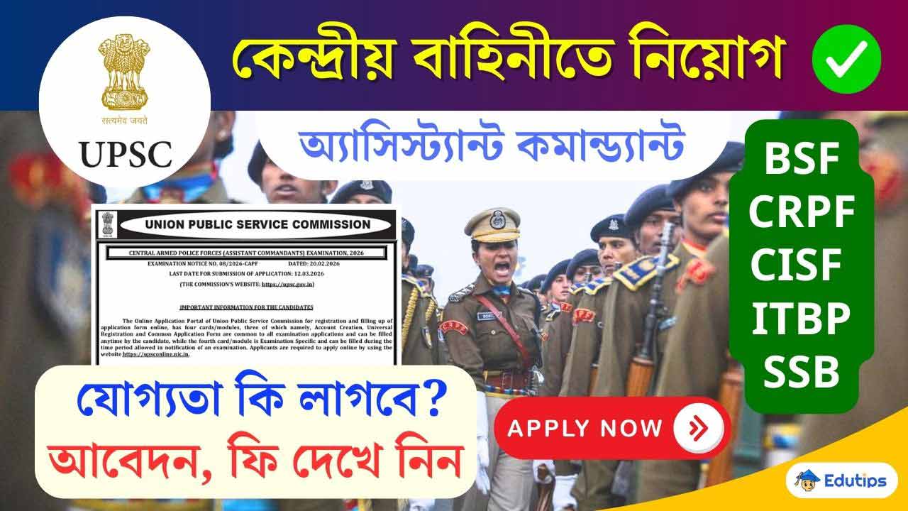 UPSC CAPF AC Recruitment 2026 BSF CRPF CISF ITBP SSB