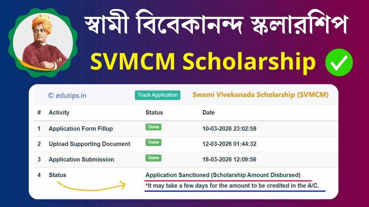 SVMCM Scholarship Sanctioned Amount Disbursed 2025-26 Swami Vivekananda Scholarship